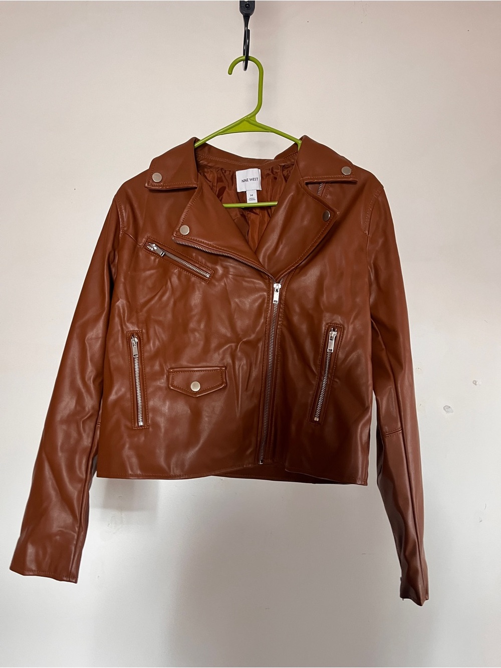 Nine West Cognac Faux Leather Moto Jacket